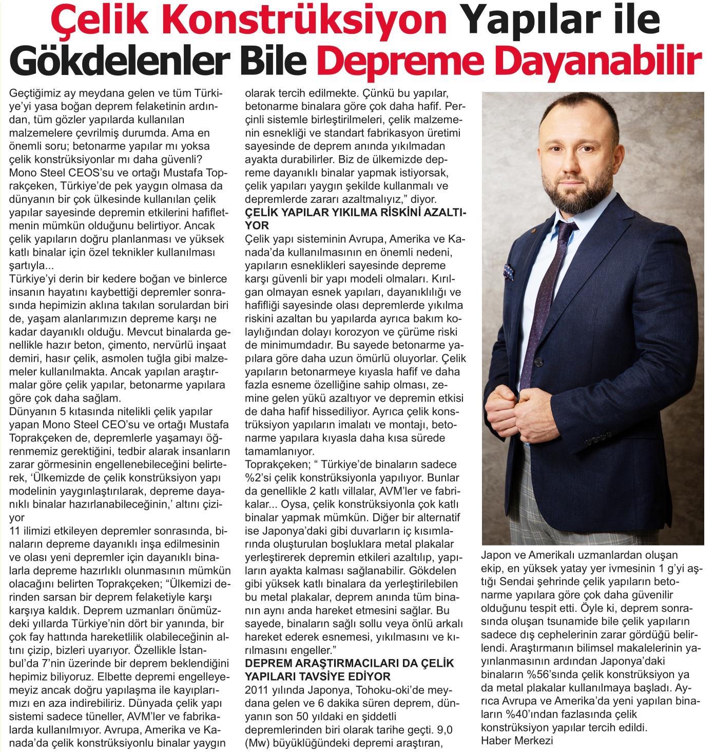 Çelik Yapılar Depreme Dayanıklılığıyla Öne Çıkıyor - Yenigün Gazetesi